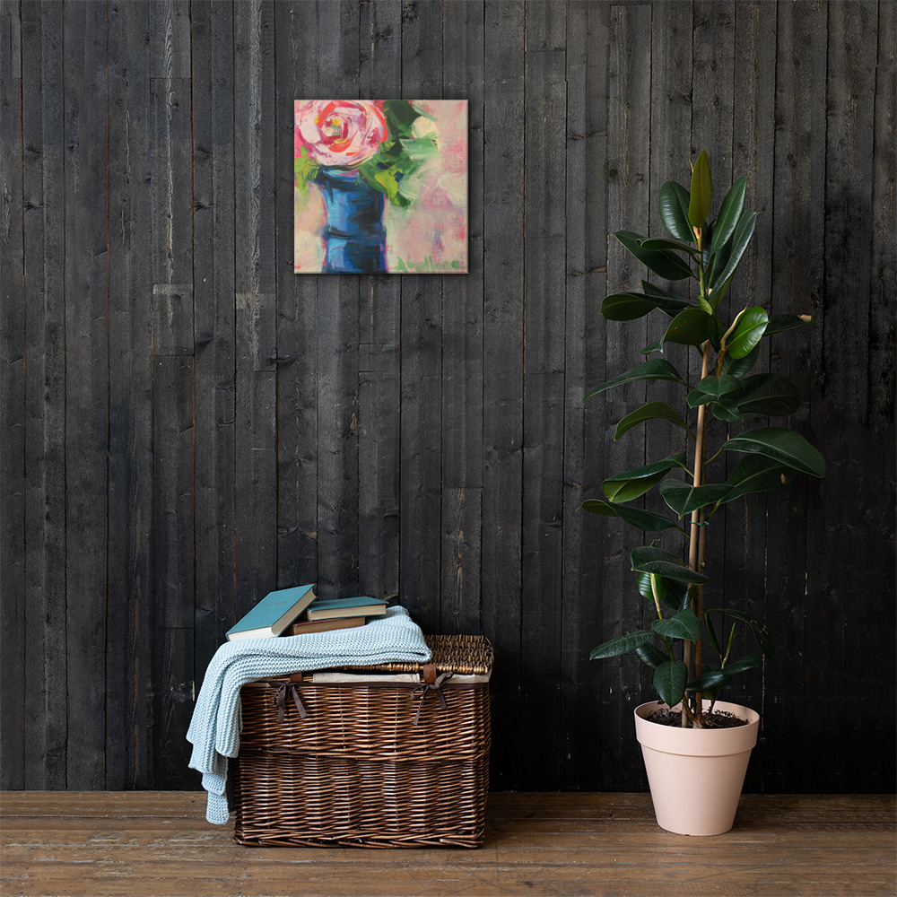 Blue Vase Pink Rose 12" x 12" - Image 2