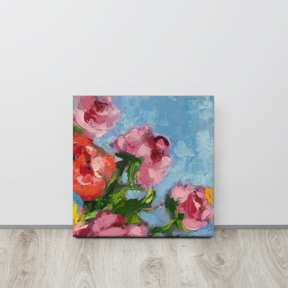 Abstract Flowers on Pink - 16 x 16