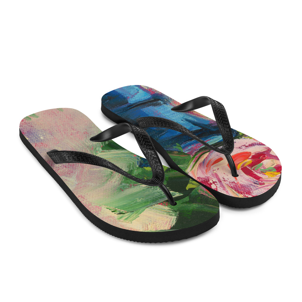 Rose On Blue Vase Flip-Flops - Image 7