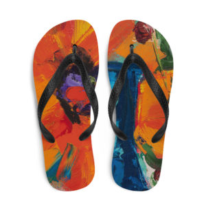 Orange Flower On Blue Vase Flip-Flops