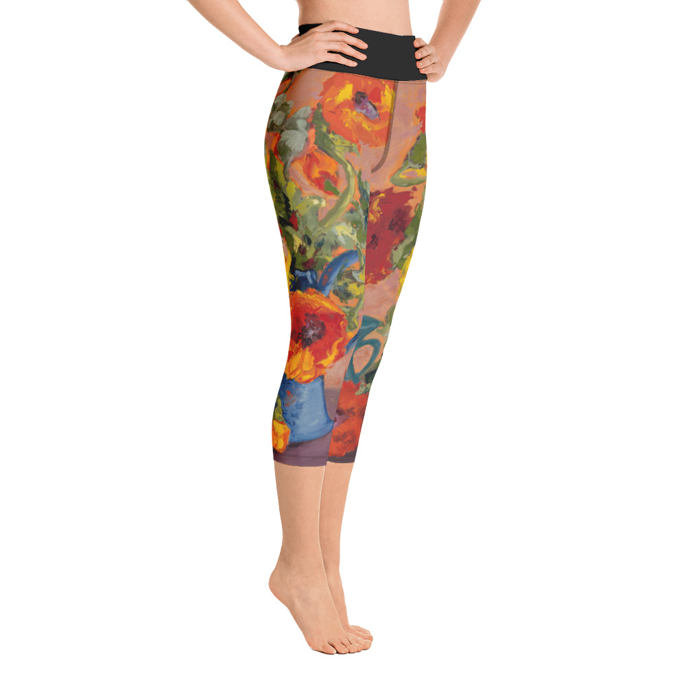 Poppies Yoga Capri Leggings - Image 3