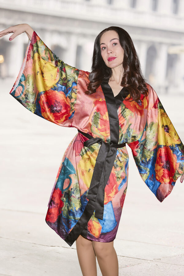 Poppies Long Sleeve Kimono Robe