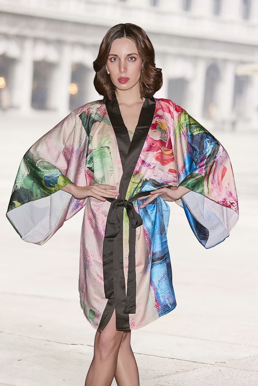 Rose in a Bottle Long Sleeve Kimono Robe